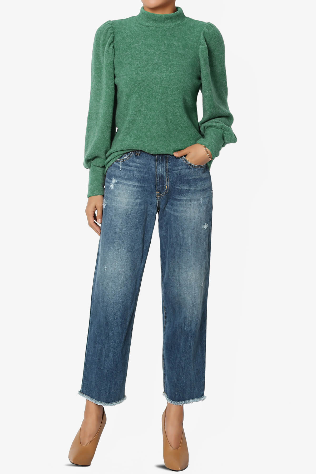 Killa Puff Long Sleeve Mock Neck Knit Sweater DARK GREEN_6