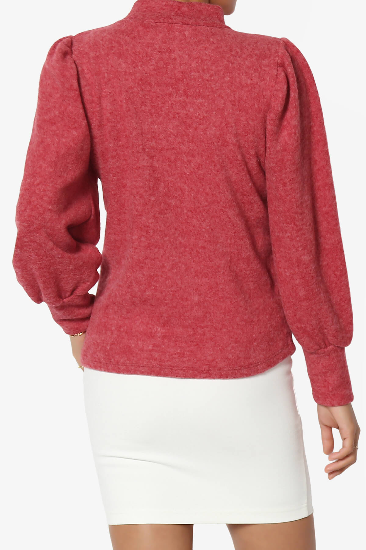 Killa Puff Long Sleeve Mock Neck Knit Sweater DARK RED_2