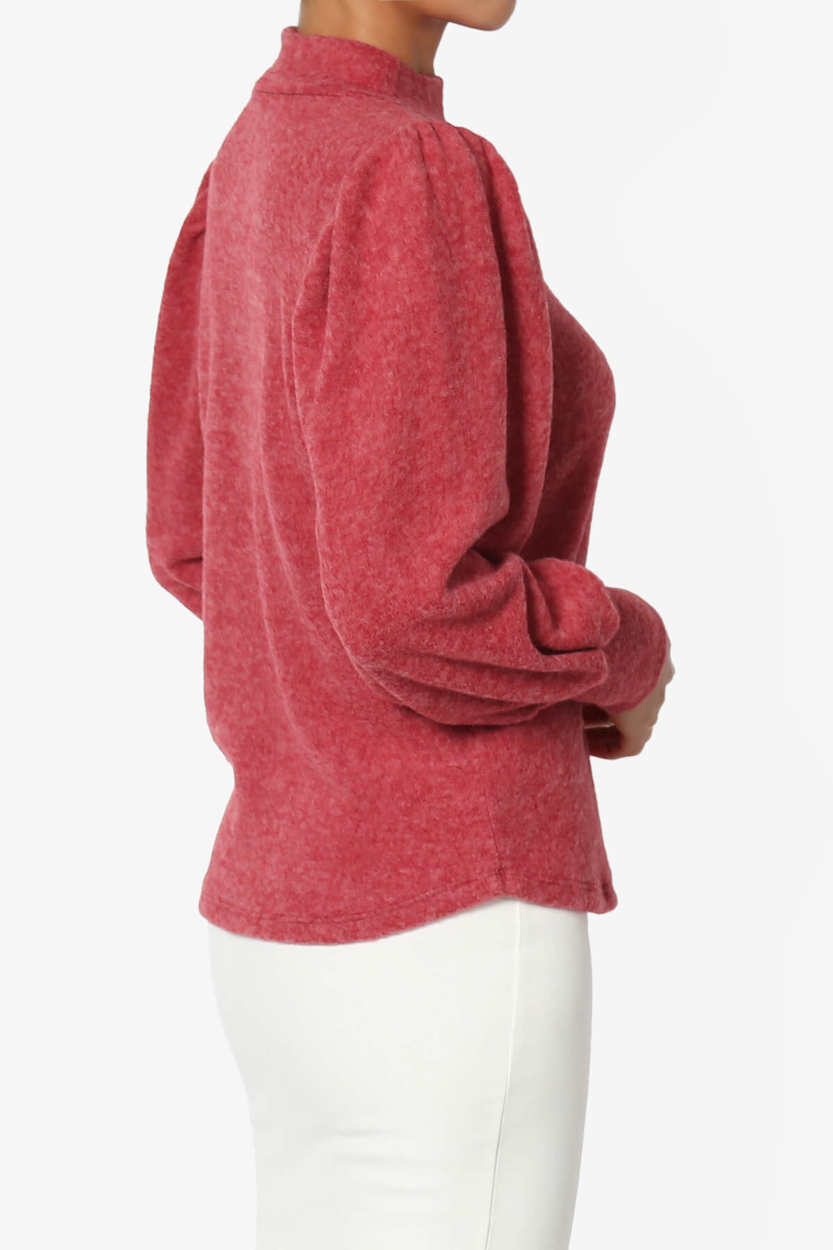 Killa Puff Long Sleeve Mock Neck Knit Sweater DARK RED_4