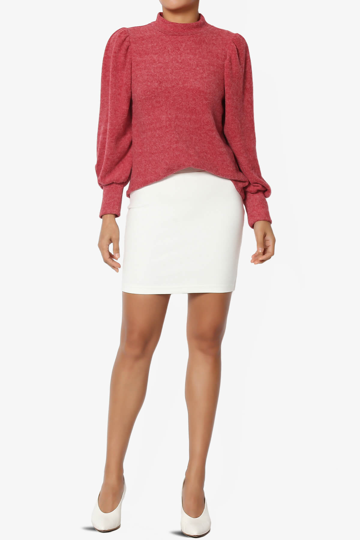 Killa Puff Long Sleeve Mock Neck Knit Sweater DARK RED_6