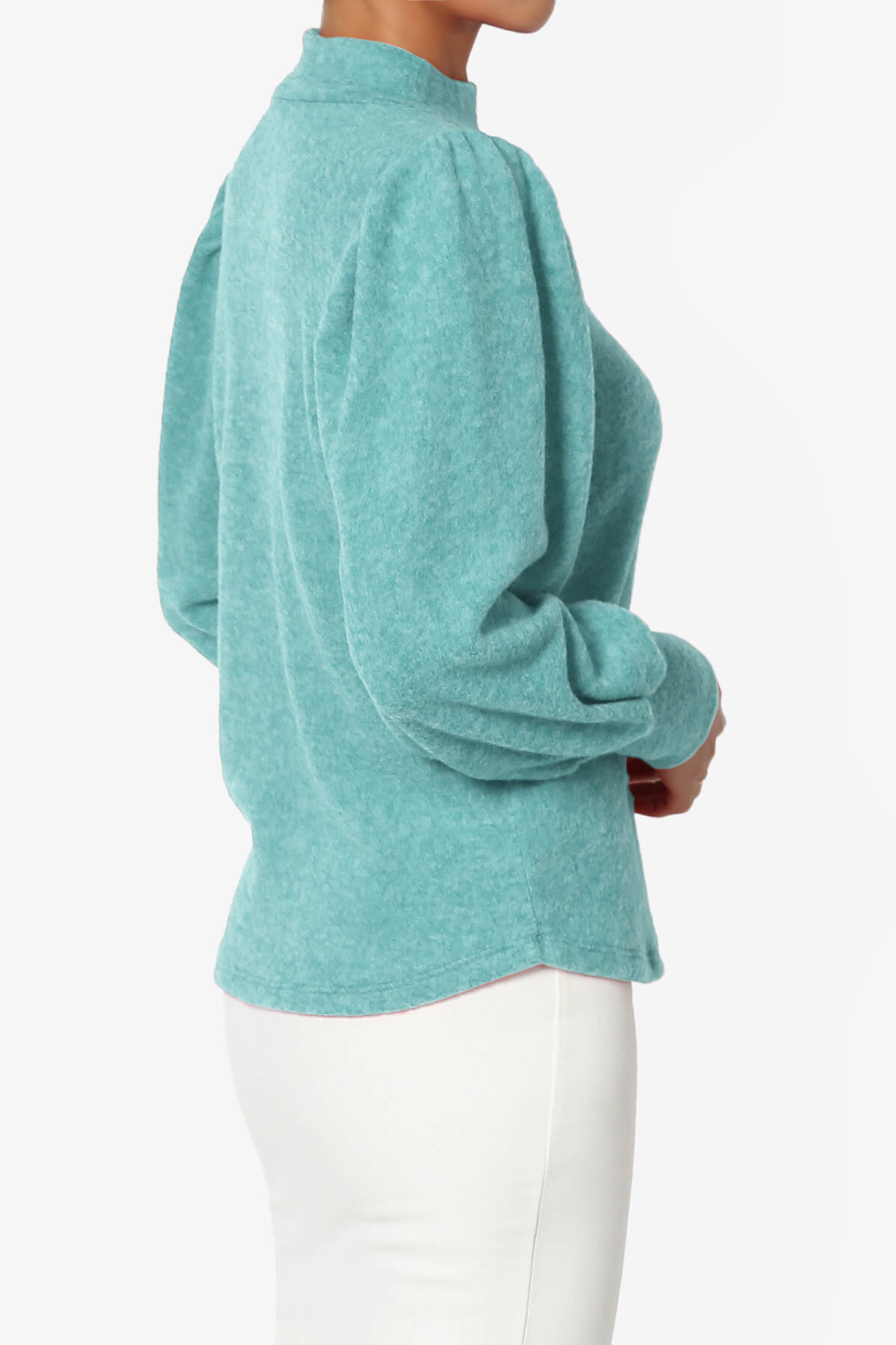 Killa Puff Long Sleeve Mock Neck Knit Sweater DUSTY TEAL_4