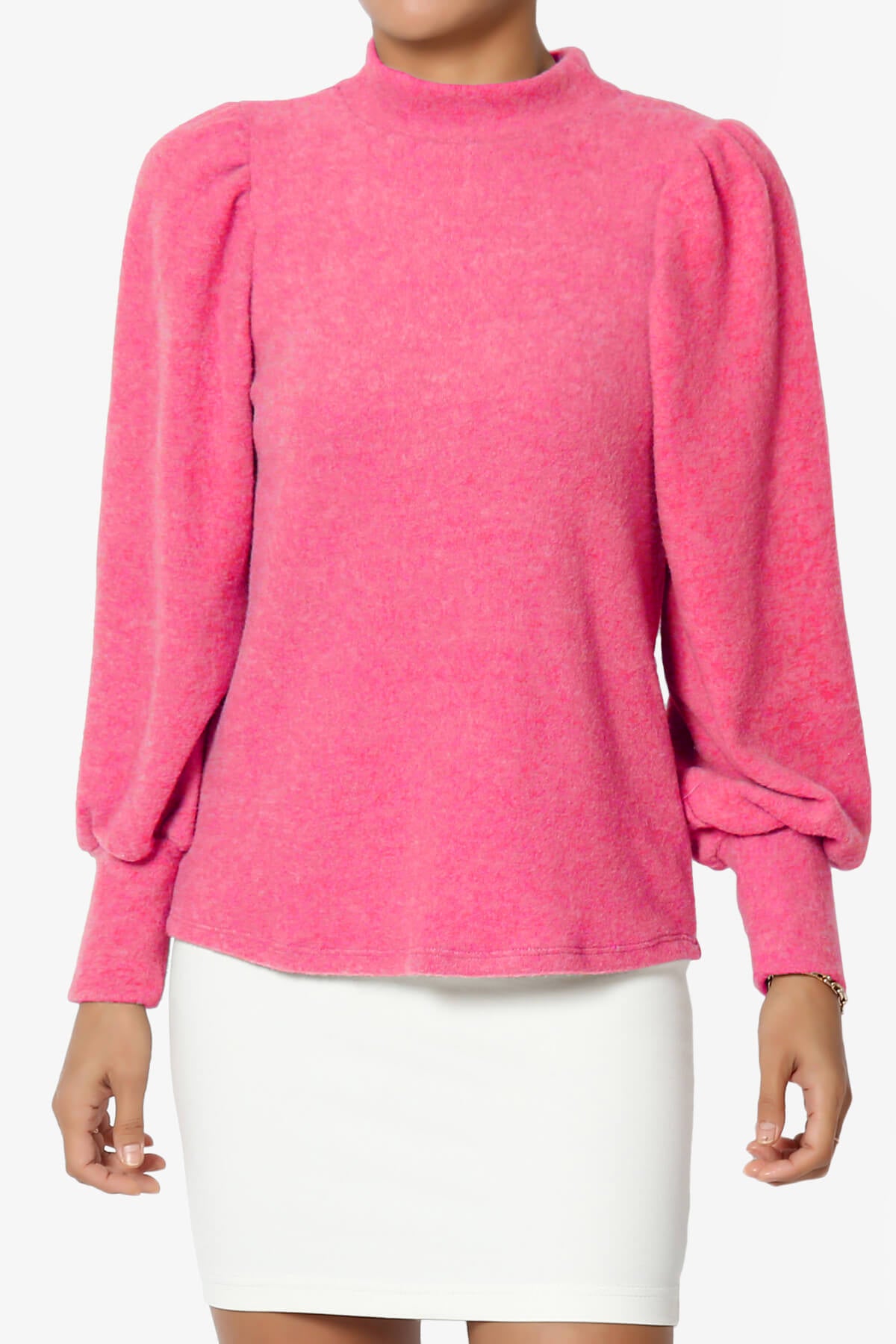 Killa Puff Long Sleeve Mock Neck Knit Sweater FUCHSIA_1