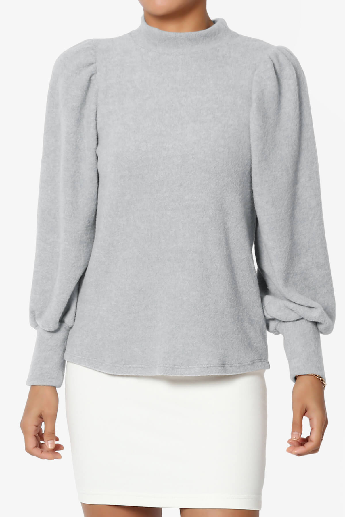 Killa Puff Long Sleeve Mock Neck Knit Sweater HEATHER GREY_1