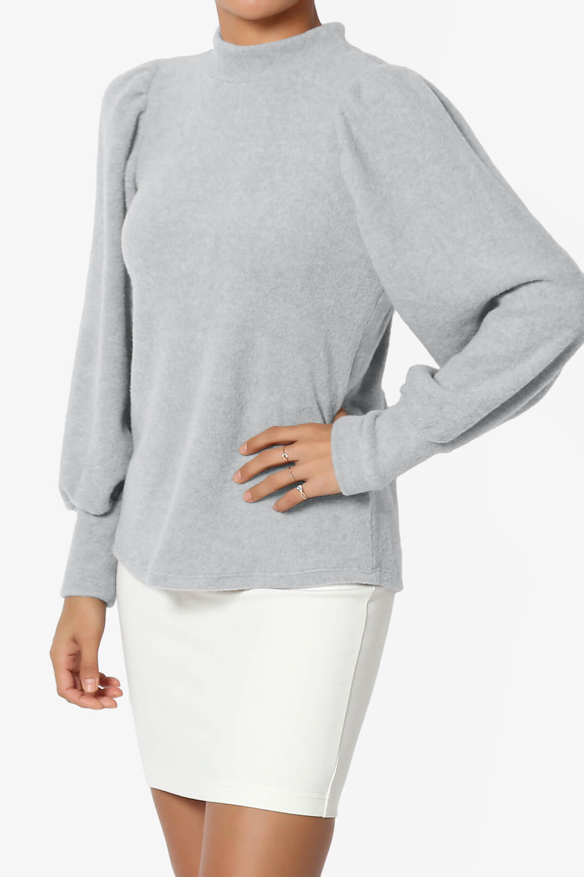 Killa Puff Long Sleeve Mock Neck Knit Sweater HEATHER GREY_3