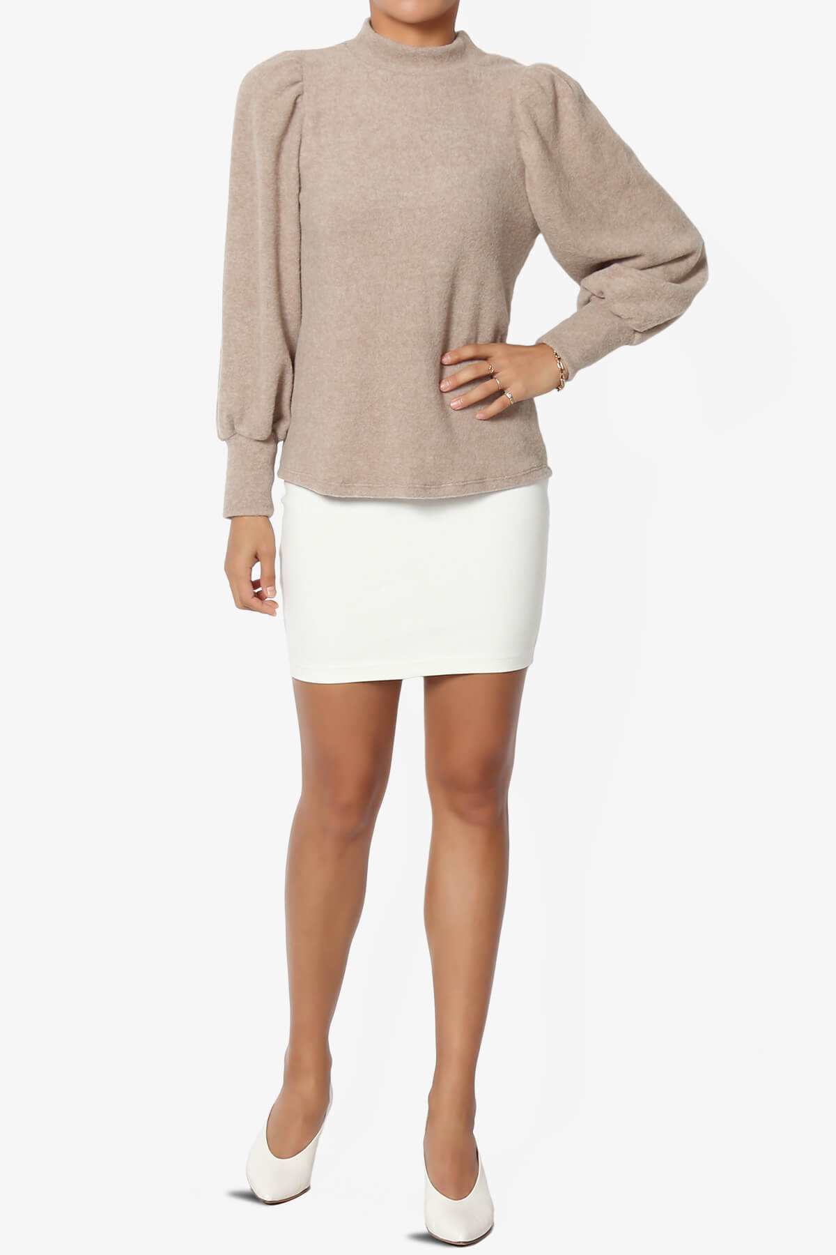 Killa Puff Long Sleeve Mock Neck Knit Sweater LIGHT MOCHA_6