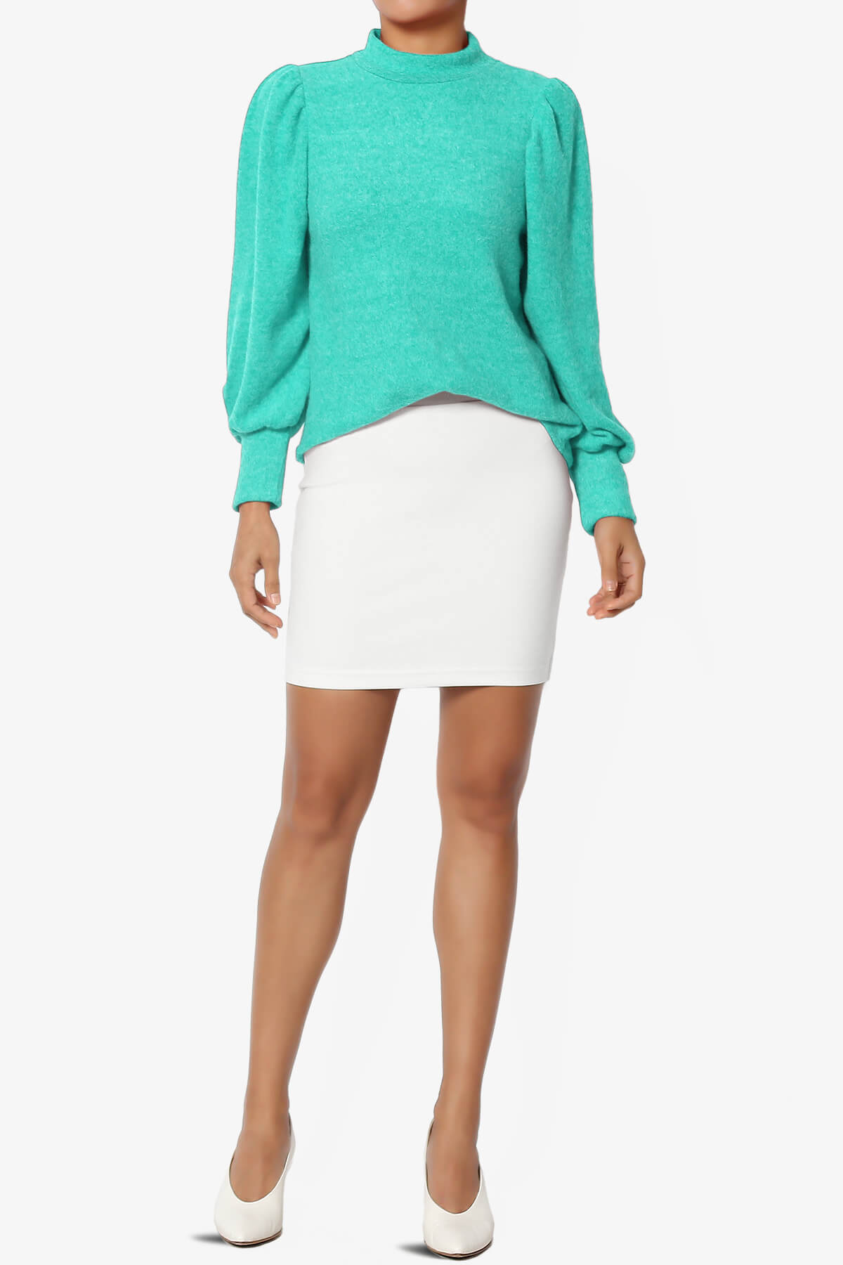 Killa Puff Long Sleeve Mock Neck Knit Sweater LT TEAL_6