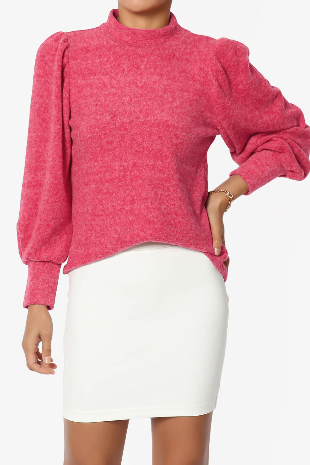 Killa Puff Long Sleeve Mock Neck Knit Sweater MAGENTA_1