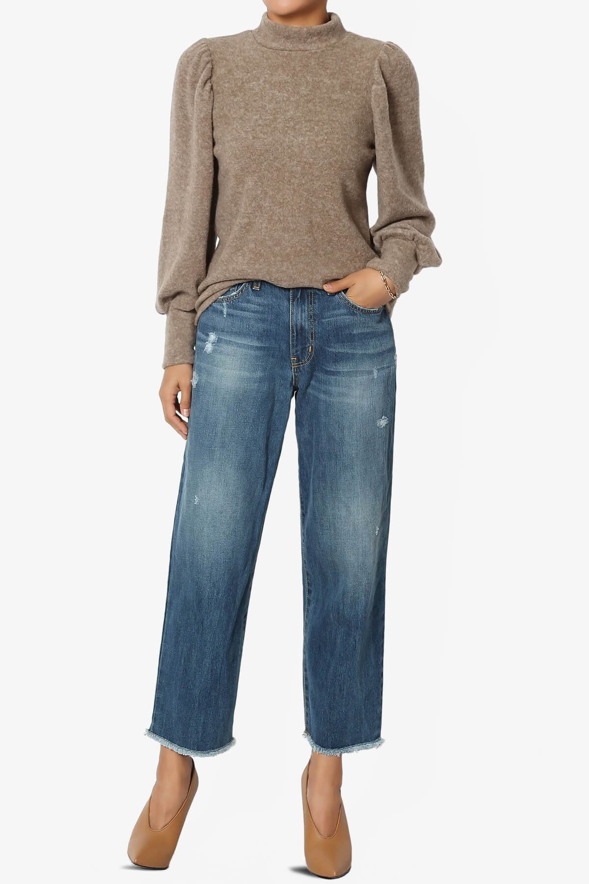 Killa Puff Long Sleeve Mock Neck Knit Sweater MOCHA_6