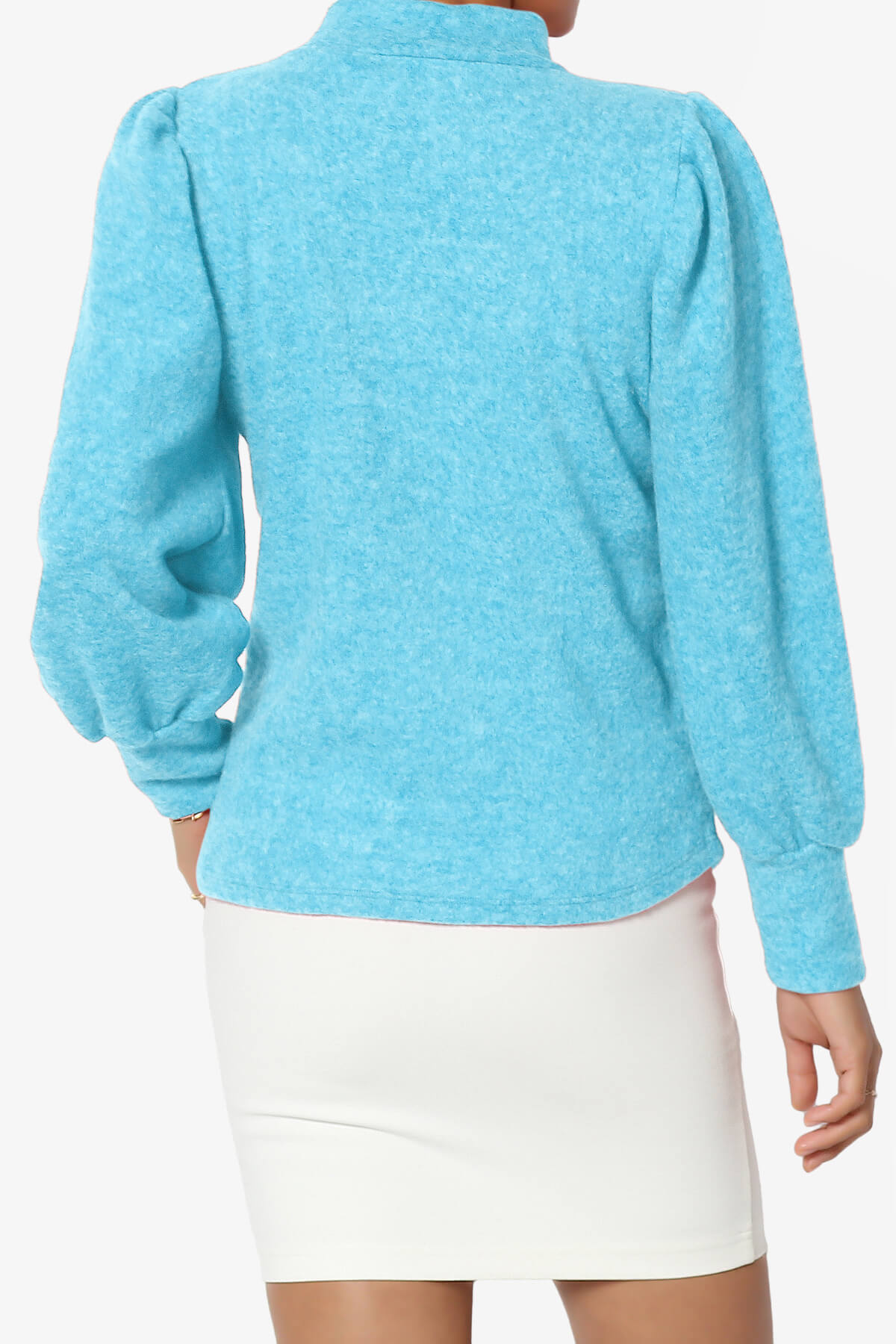 Killa Puff Long Sleeve Mock Neck Knit Sweater SKY_2