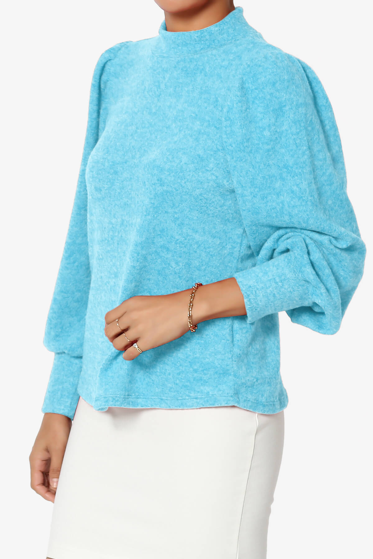 Killa Puff Long Sleeve Mock Neck Knit Sweater SKY_3