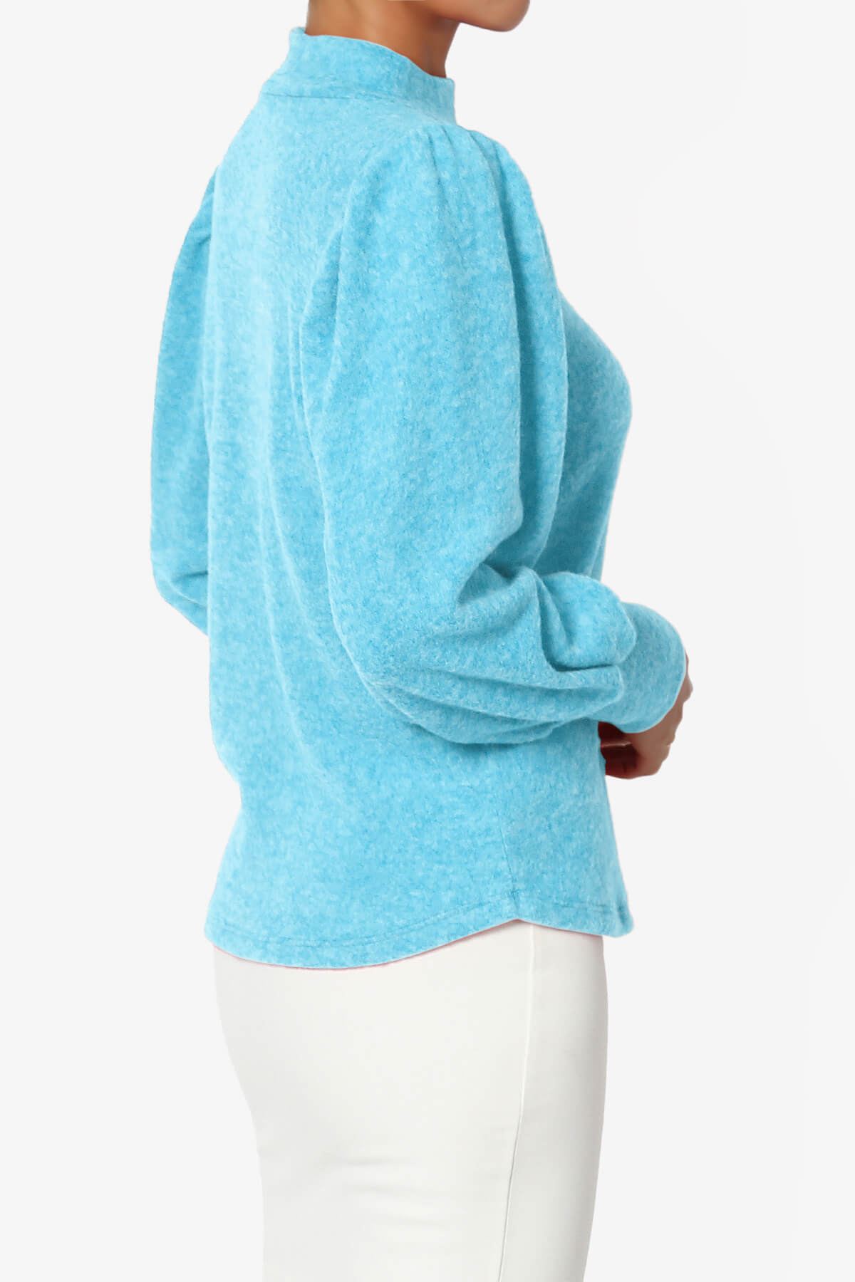 Killa Puff Long Sleeve Mock Neck Knit Sweater SKY_4