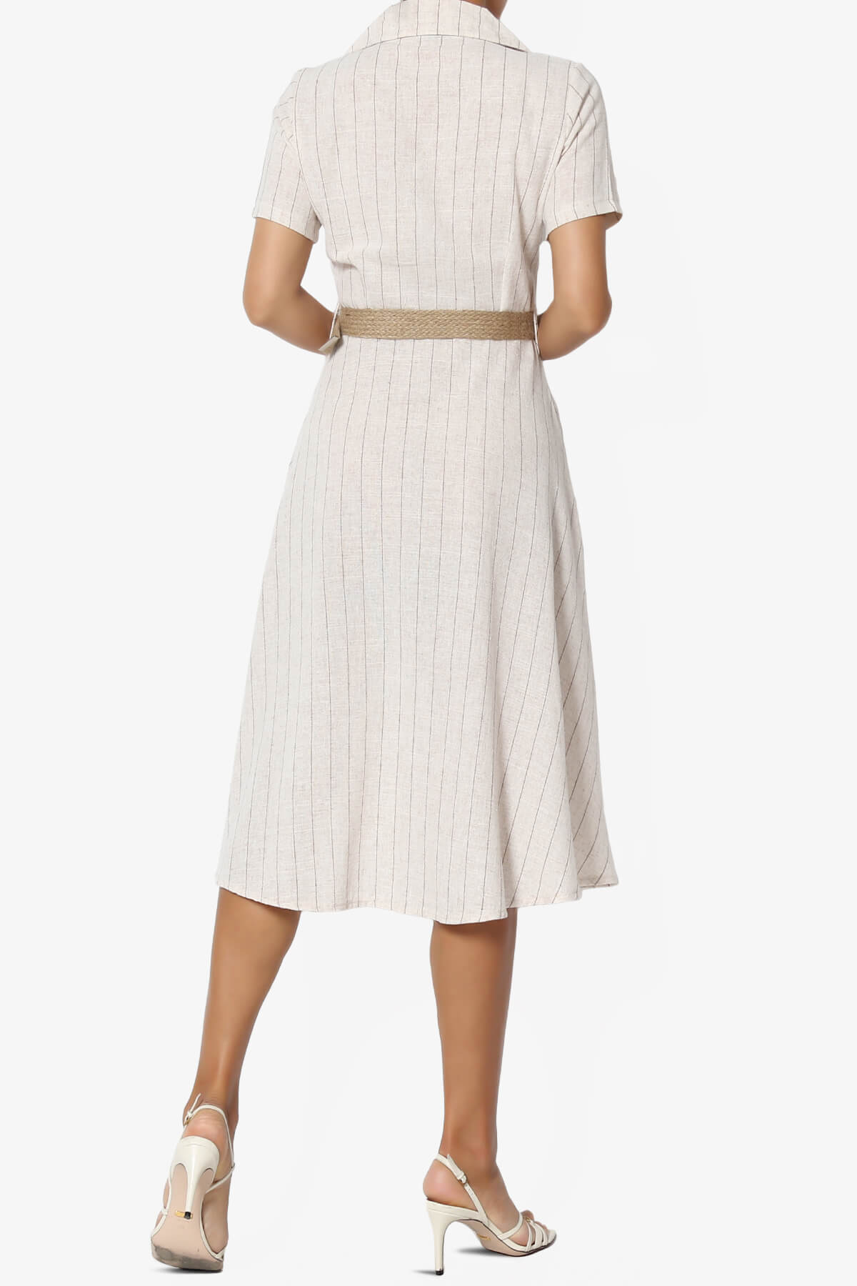 Killa Short Sleeve Button Down Shirt Dress BEIGE_2