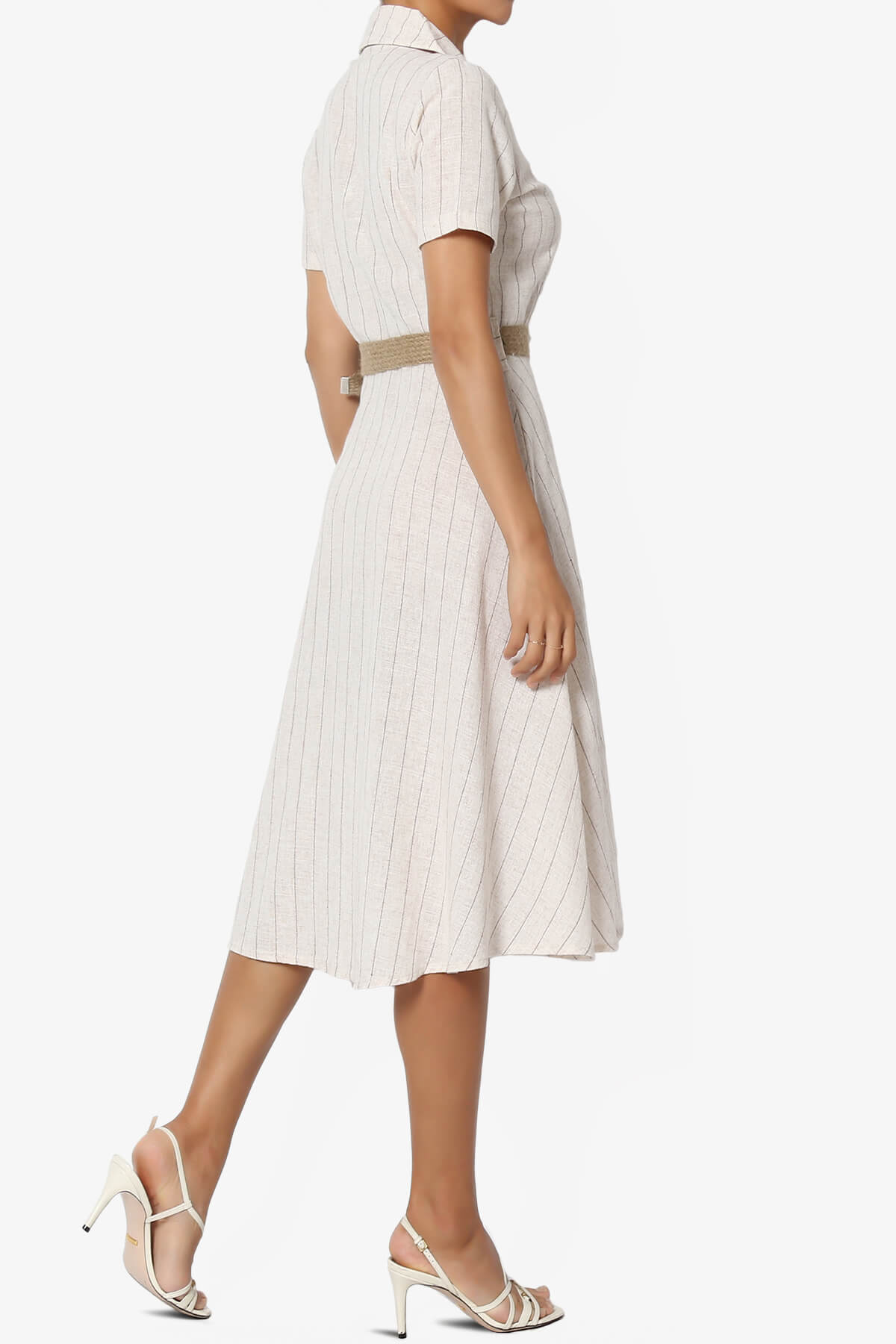 Killa Short Sleeve Button Down Shirt Dress BEIGE_4