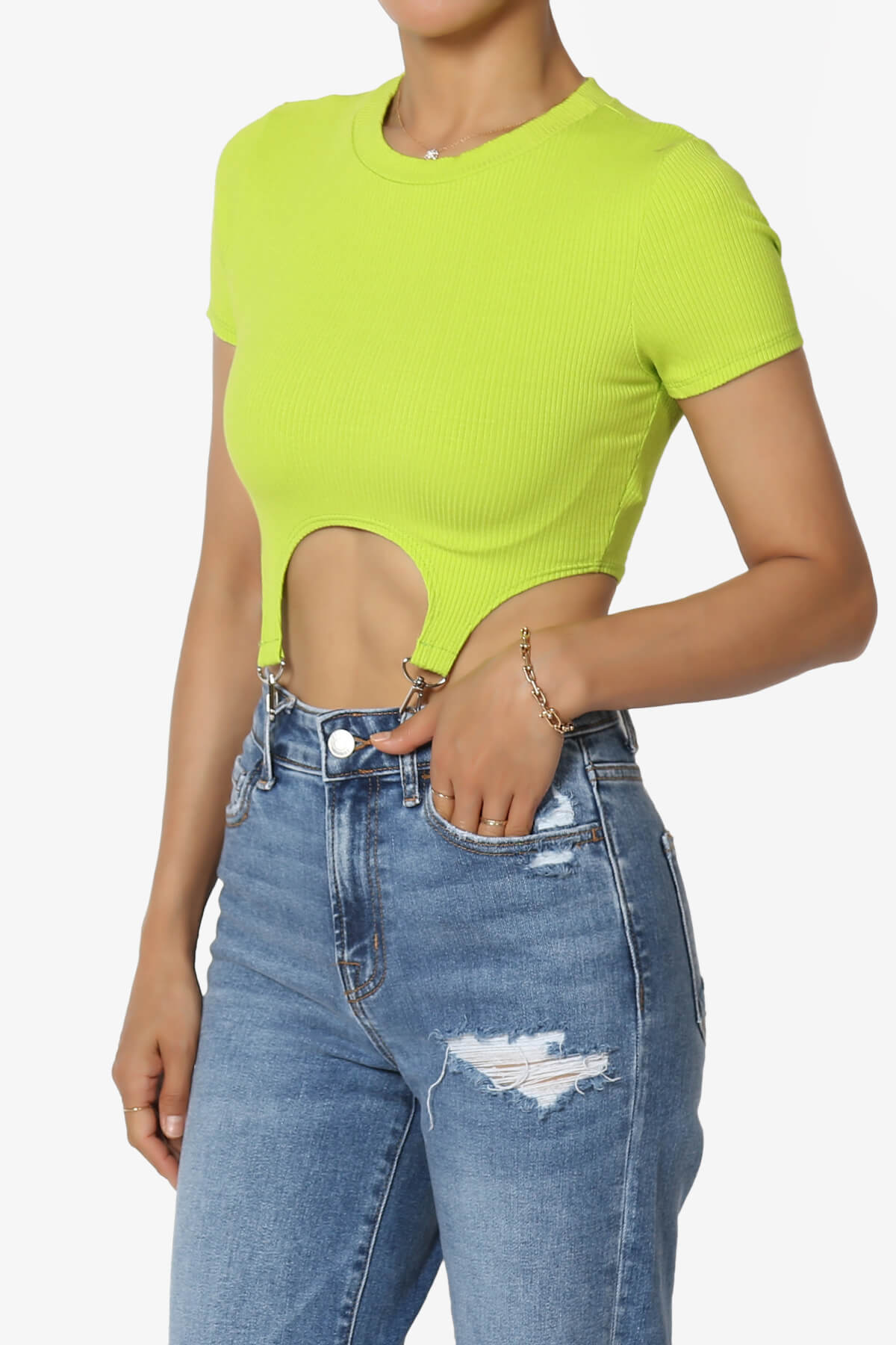 Kinzee Garter Clip Short Sleeve Crop Top LIME_3