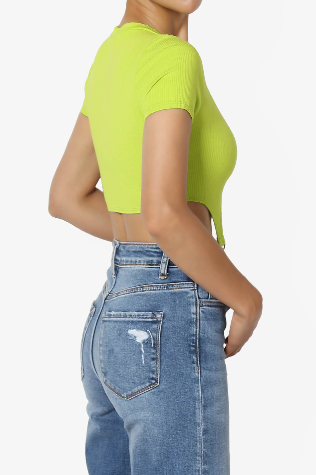 Kinzee Garter Clip Short Sleeve Crop Top LIME_4