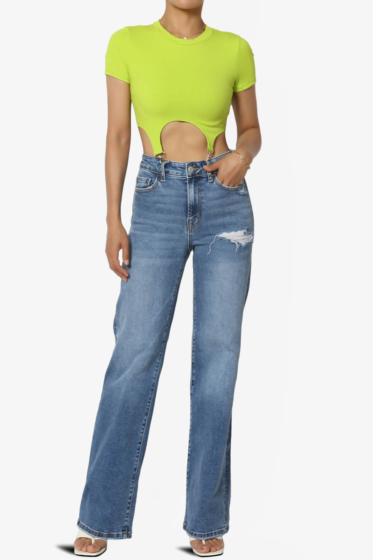 Kinzee Garter Clip Short Sleeve Crop Top LIME_6