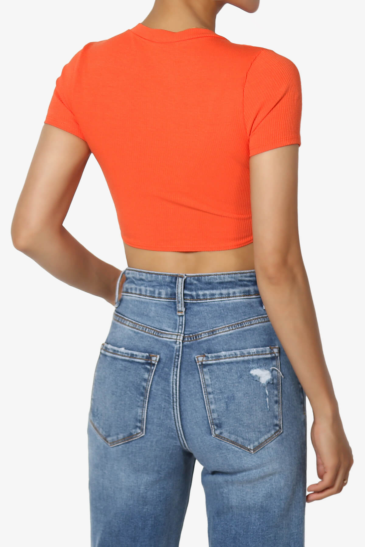 Kinzee Garter Clip Short Sleeve Crop Top ORANGE_2