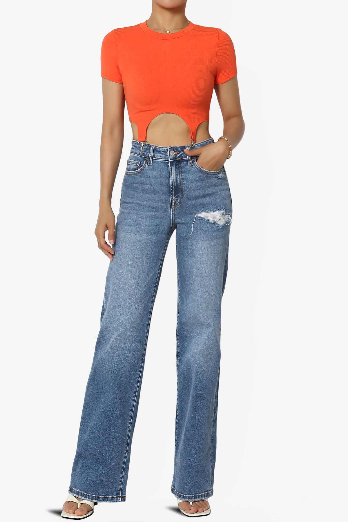 Kinzee Garter Clip Short Sleeve Crop Top ORANGE_6