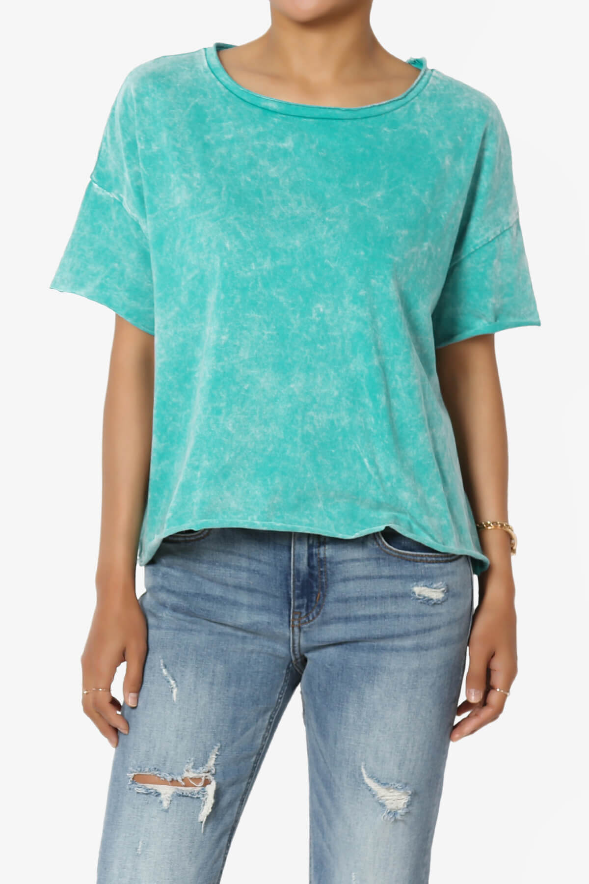 Kiralin Acid Wash Short Sleeve Crop T-Shirt LT TEAL_1