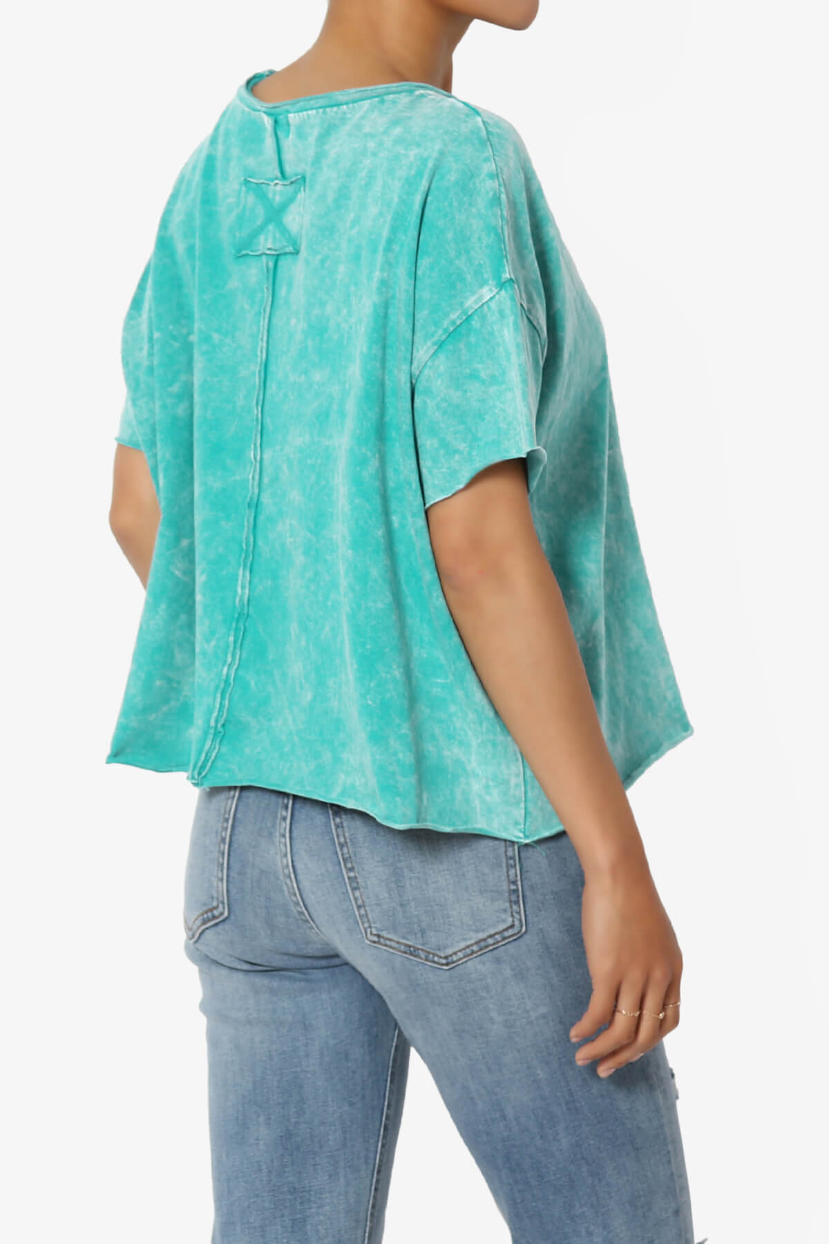 Kiralin Acid Wash Short Sleeve Crop T-Shirt LT TEAL_4