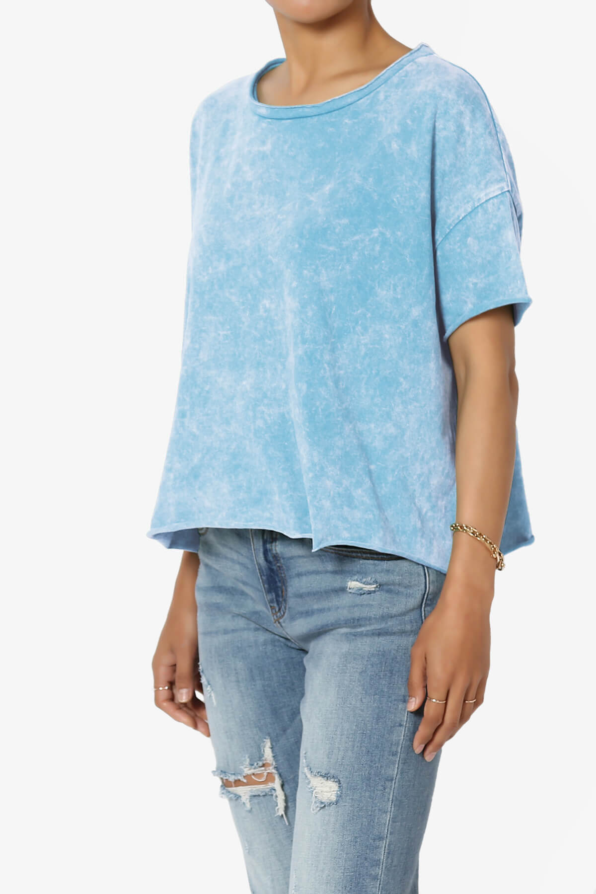 Kiralin Acid Wash Short Sleeve Crop T-Shirt SKY_3