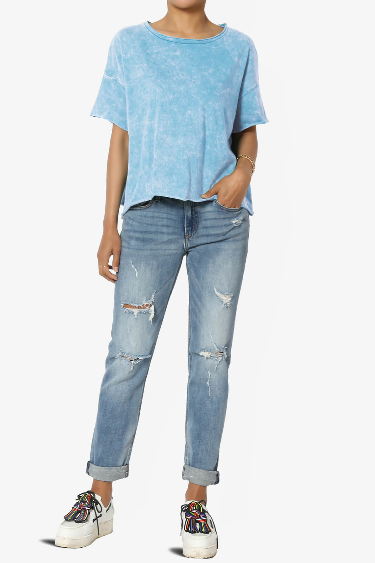 Kiralin Acid Wash Short Sleeve Crop T-Shirt SKY_6