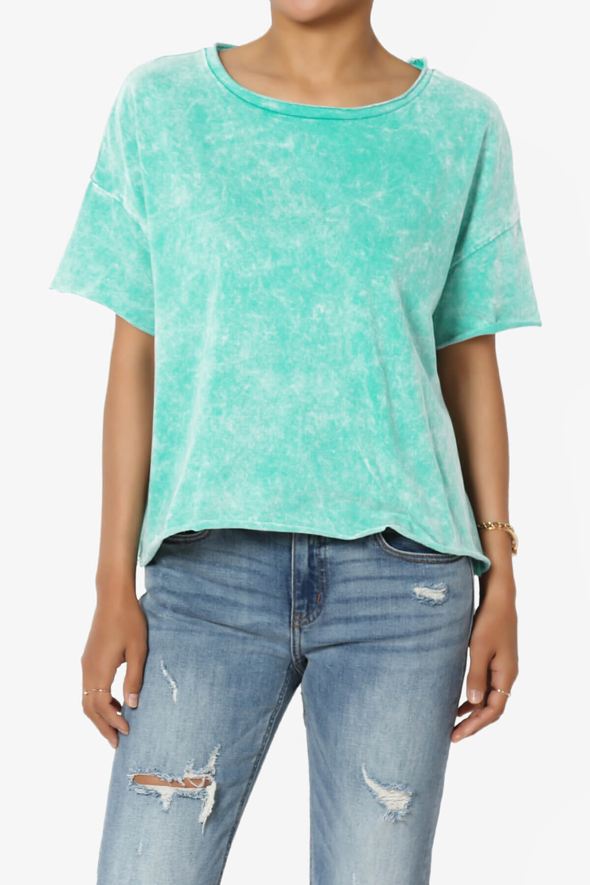 Kiralin Acid Wash Short Sleeve Crop T-Shirt TURQUOISE_1