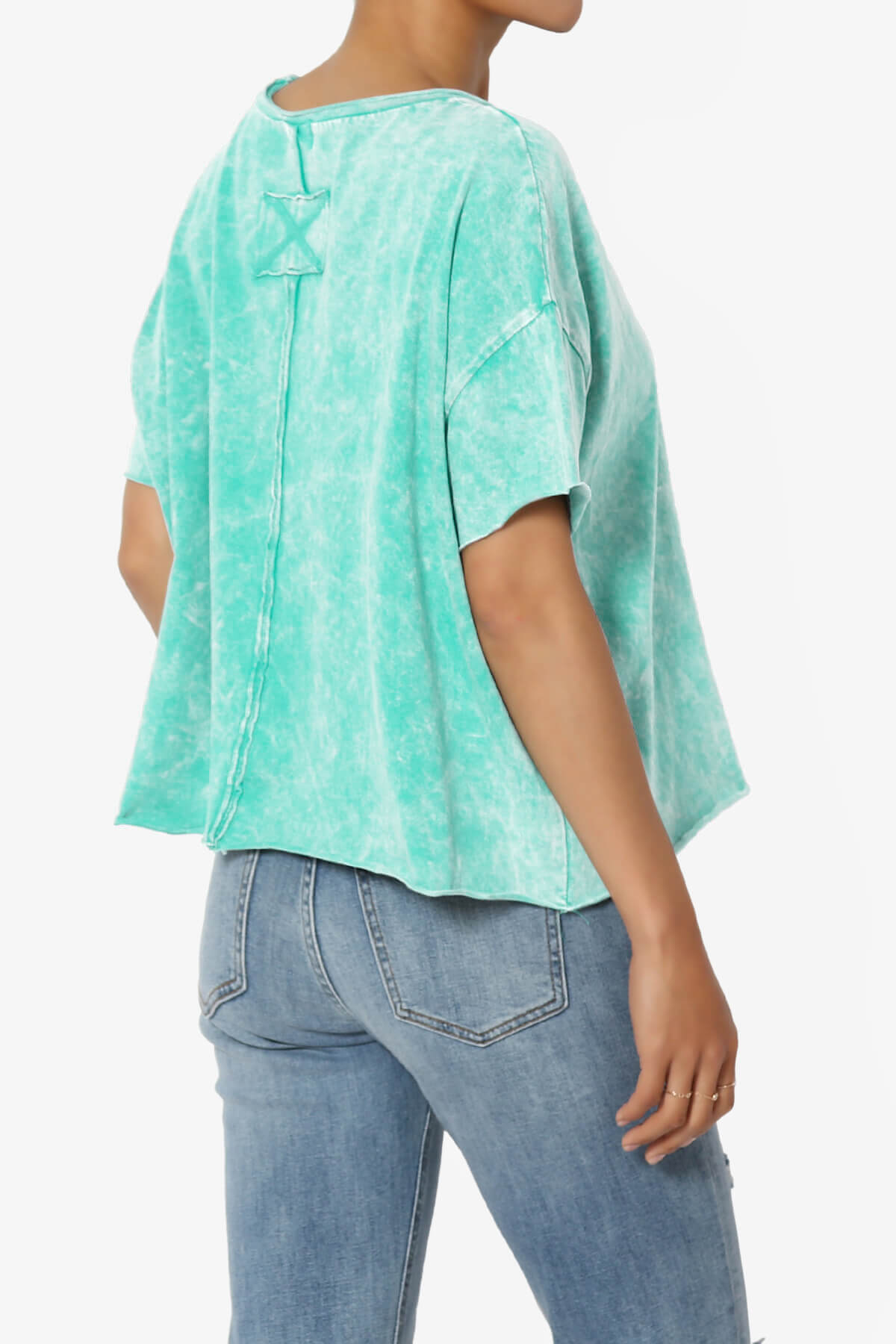 Kiralin Acid Wash Short Sleeve Crop T-Shirt TURQUOISE_4
