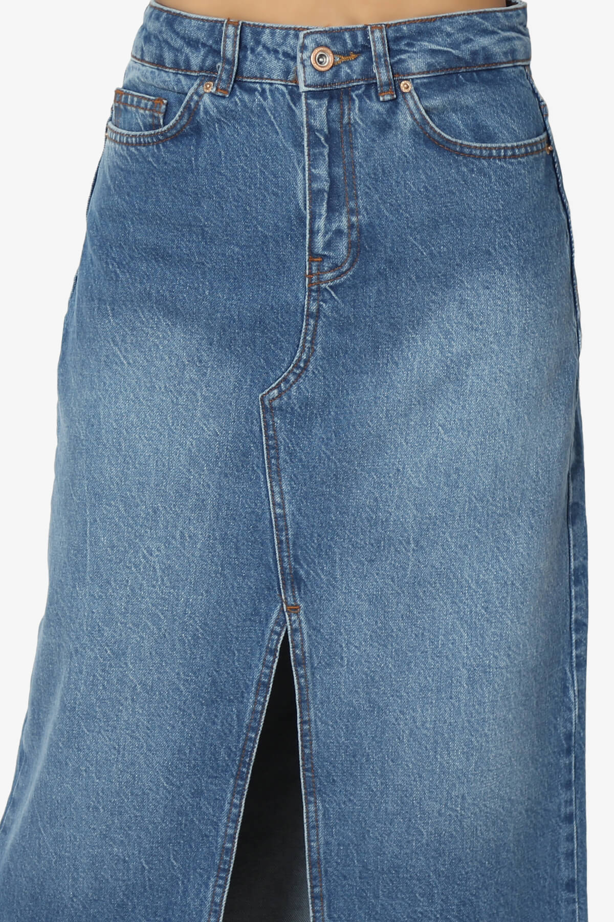 Koton Front Slit Raw Hem Denim Maxi Skirt MEDIUM_5