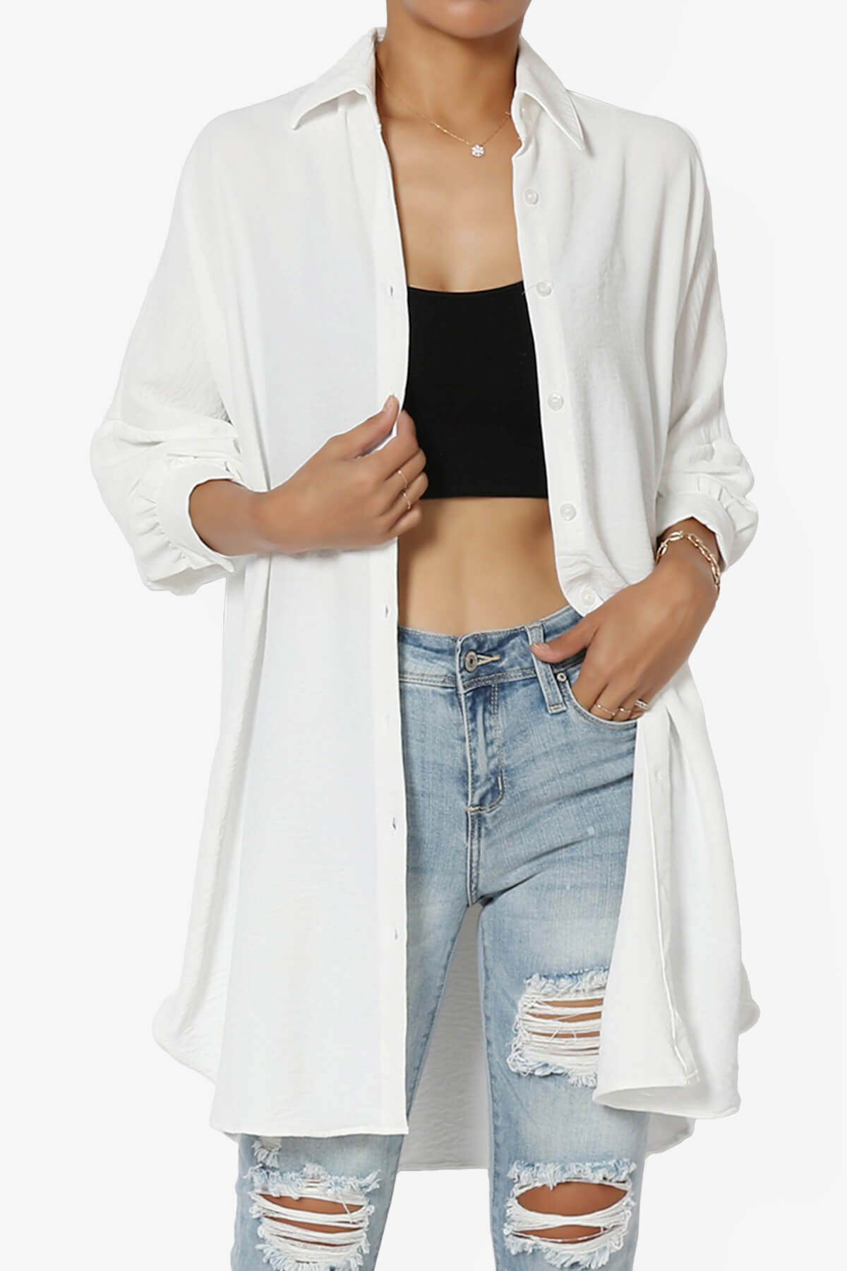 Landy Flowy Oversized Button Down Shirt WHITE_1