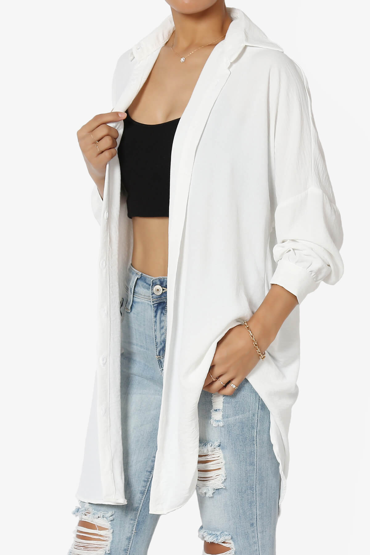 Landy Flowy Oversized Button Down Shirt WHITE_3