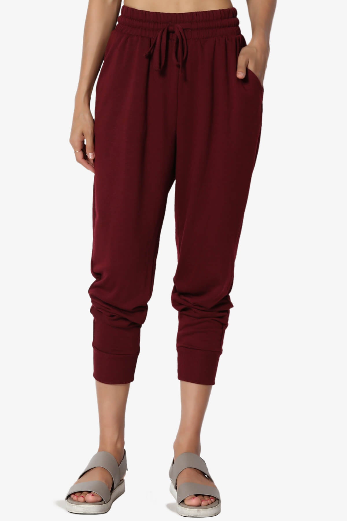 Lanette Drawstring Jersey Jogger Pants DARK BURGUNDY_1