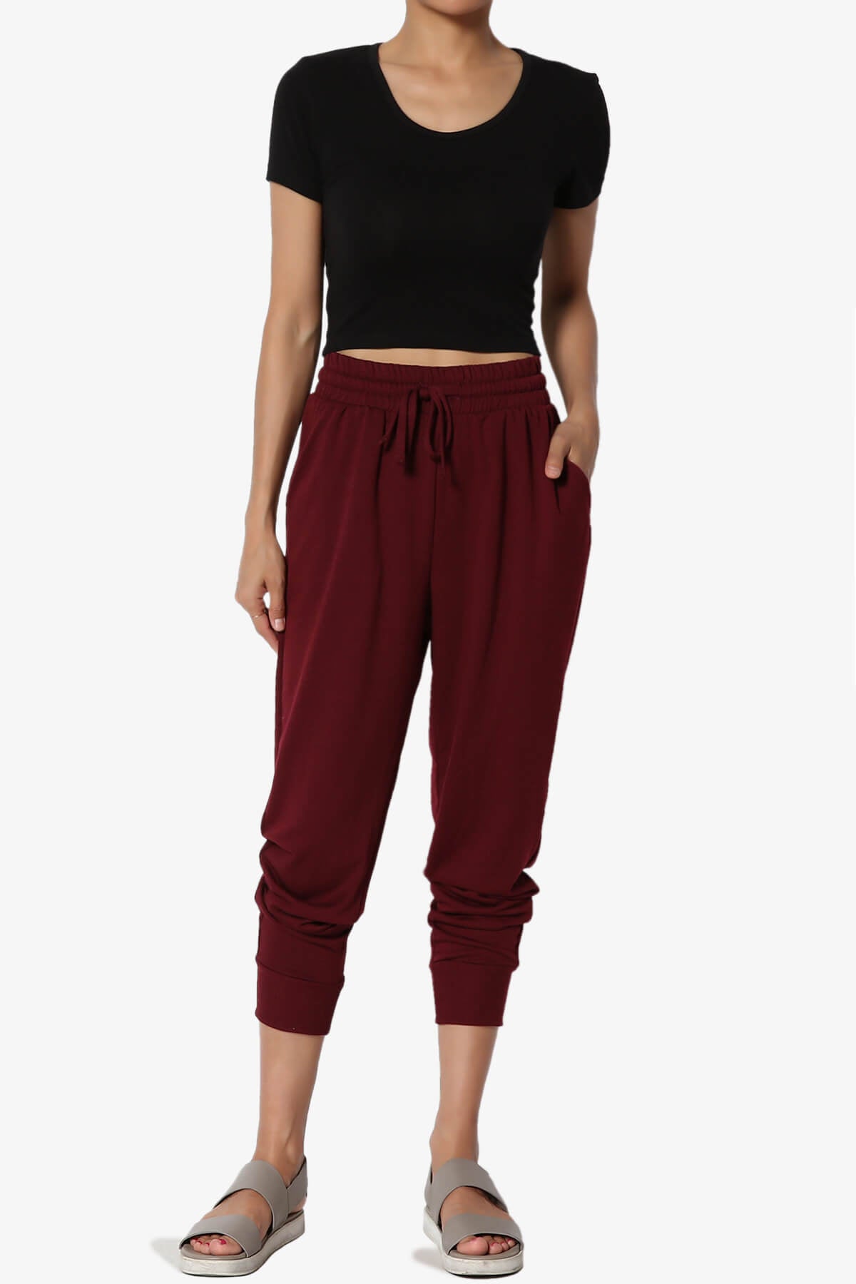 Lanette Drawstring Jersey Jogger Pants DARK BURGUNDY_6