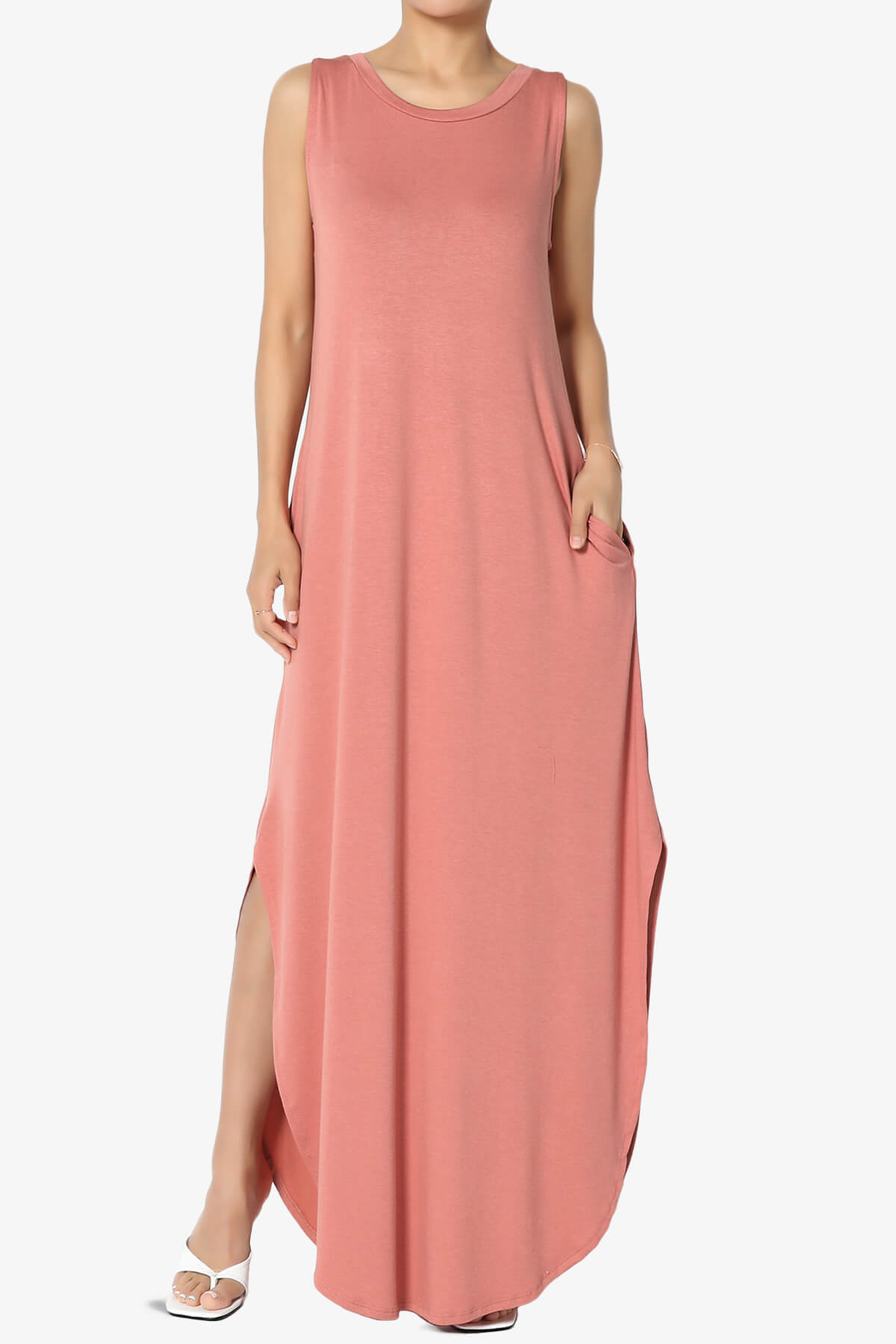 Lanie Sleeveless Split Hem Maxi Dress ASH ROSE_1