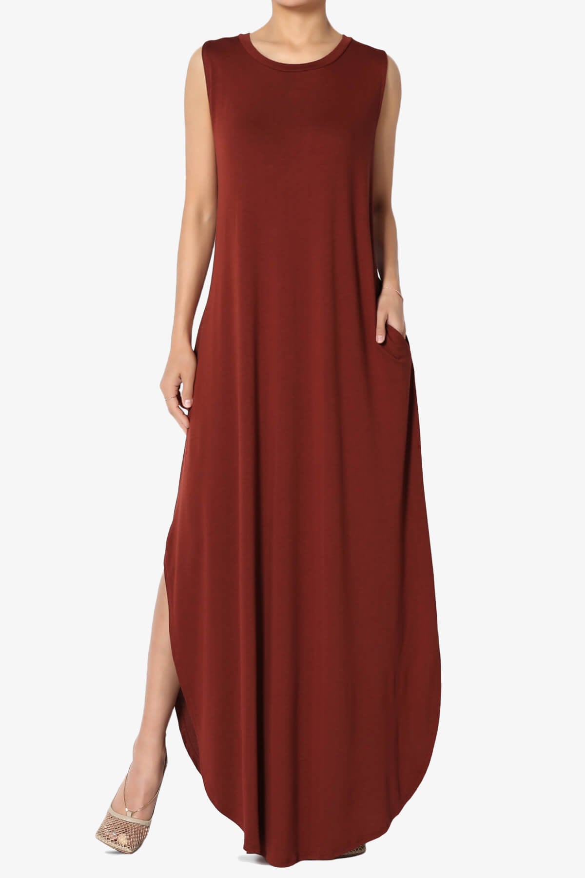 Lanie Sleeveless Split Hem Maxi Dress BRICK_1