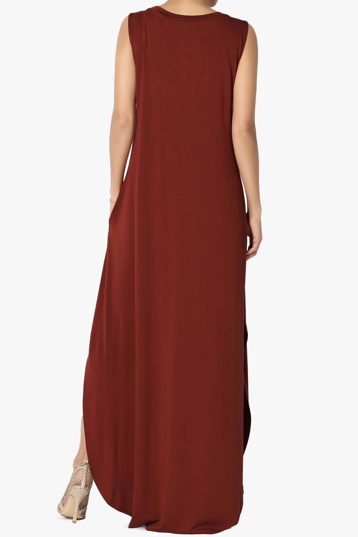 Lanie Sleeveless Split Hem Maxi Dress BRICK_2