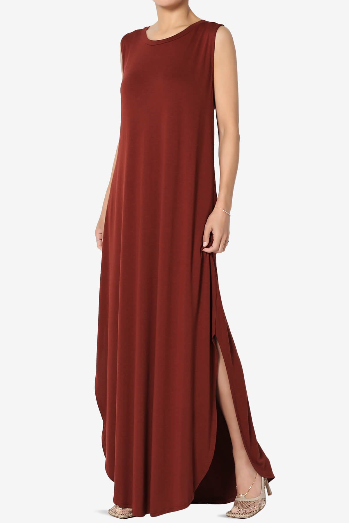 Lanie Sleeveless Split Hem Maxi Dress BRICK_3