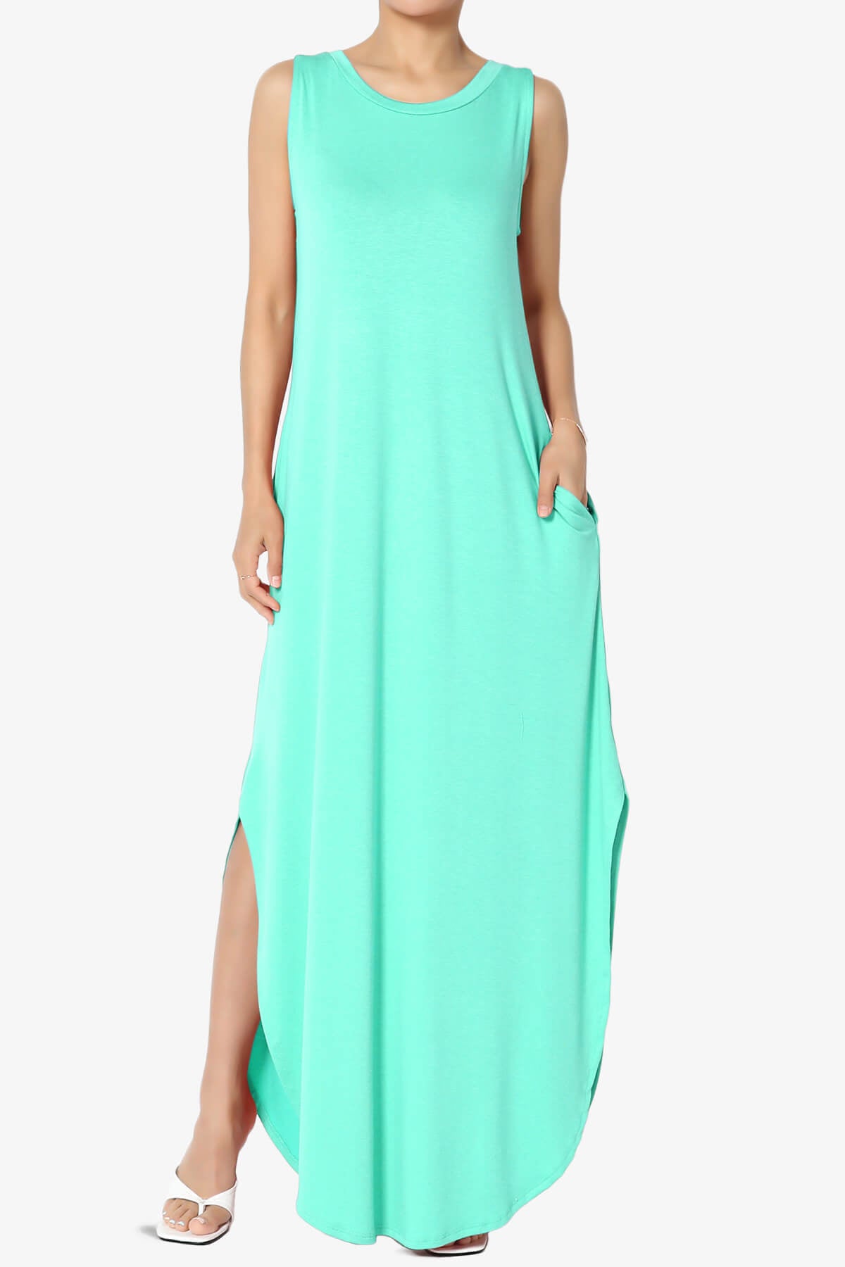 Lanie Sleeveless Split Hem Maxi Dress MINT_1