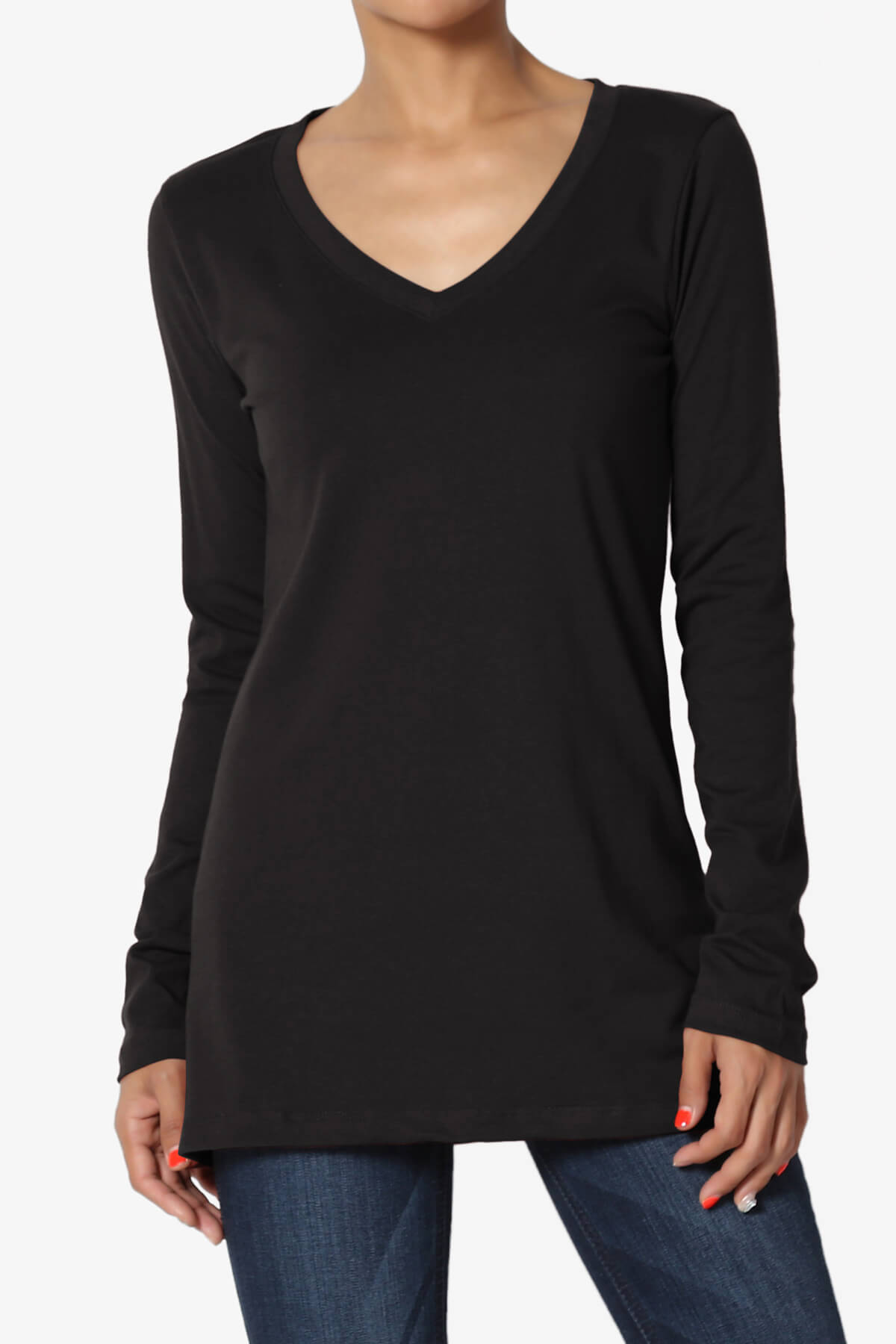 Lasso Cotton V-Neck Long Sleeve Tee PLUS