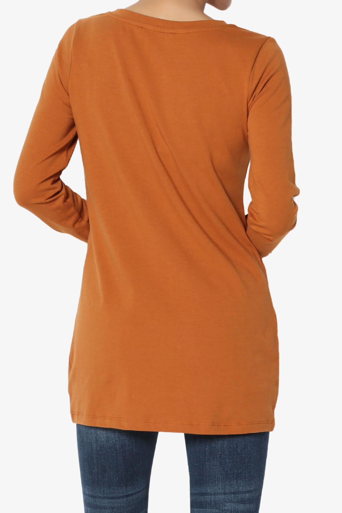 Lasso Cotton V-Neck Long Sleeve Tee ALMOND_2