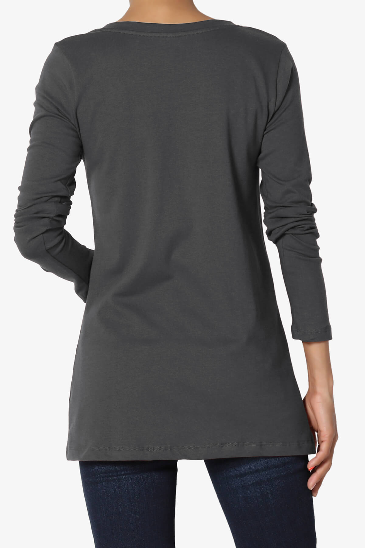 Lasso Cotton V-Neck Long Sleeve Tee ASH GREY_2