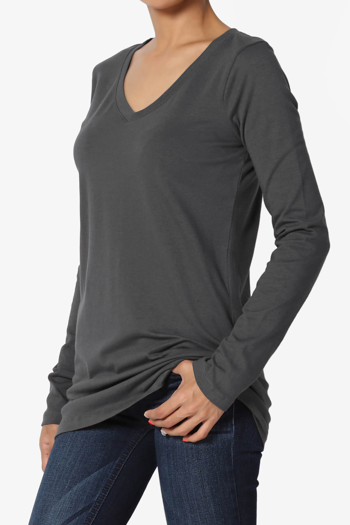 Lasso Cotton V-Neck Long Sleeve Tee ASH GREY_3