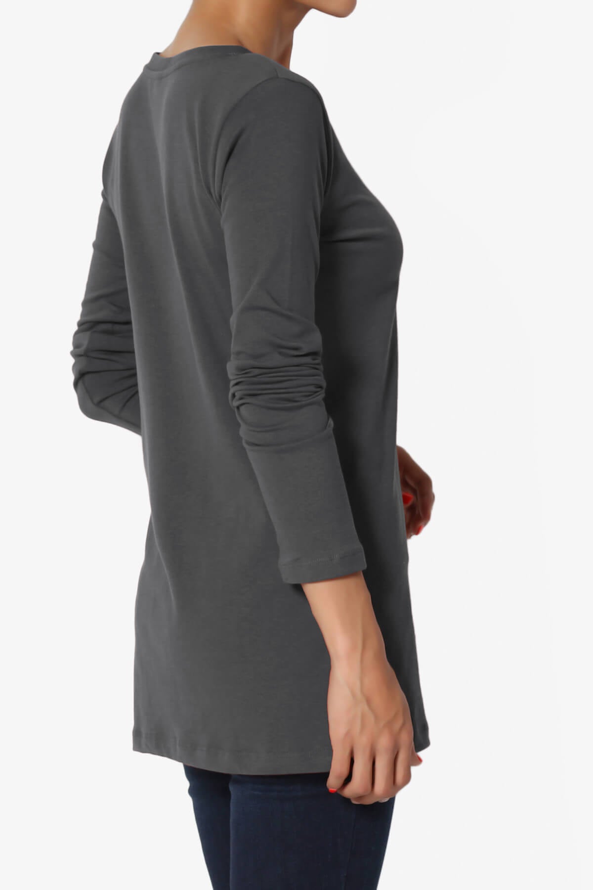 Lasso Cotton V-Neck Long Sleeve Tee ASH GREY_4