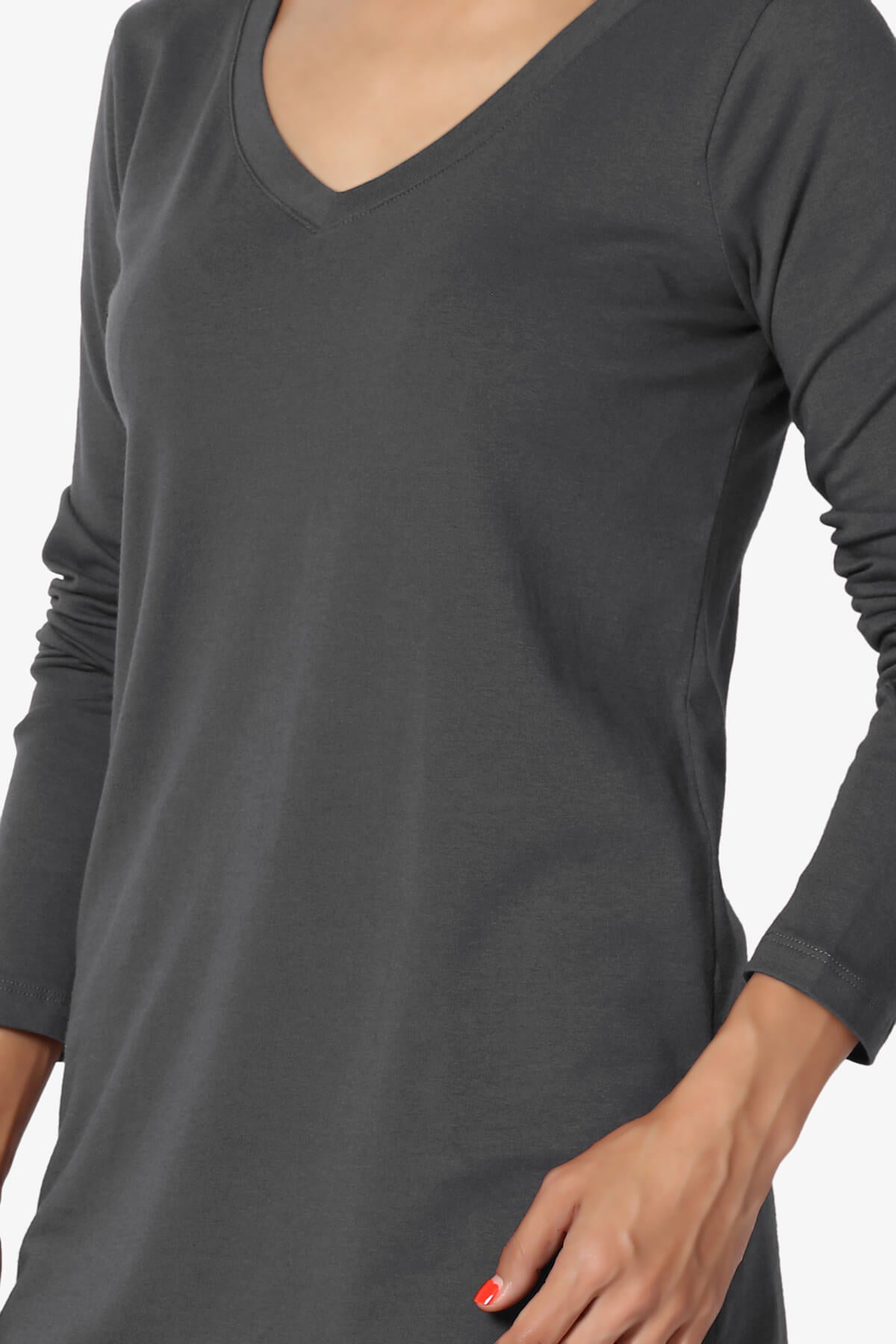 Lasso Cotton V-Neck Long Sleeve Tee ASH GREY_5