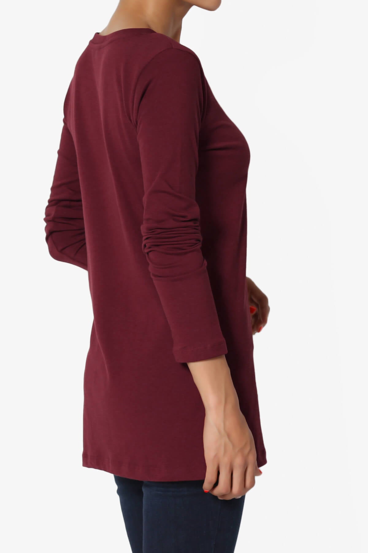 Lasso Cotton V-Neck Long Sleeve Tee DARK BURGUNDY_4