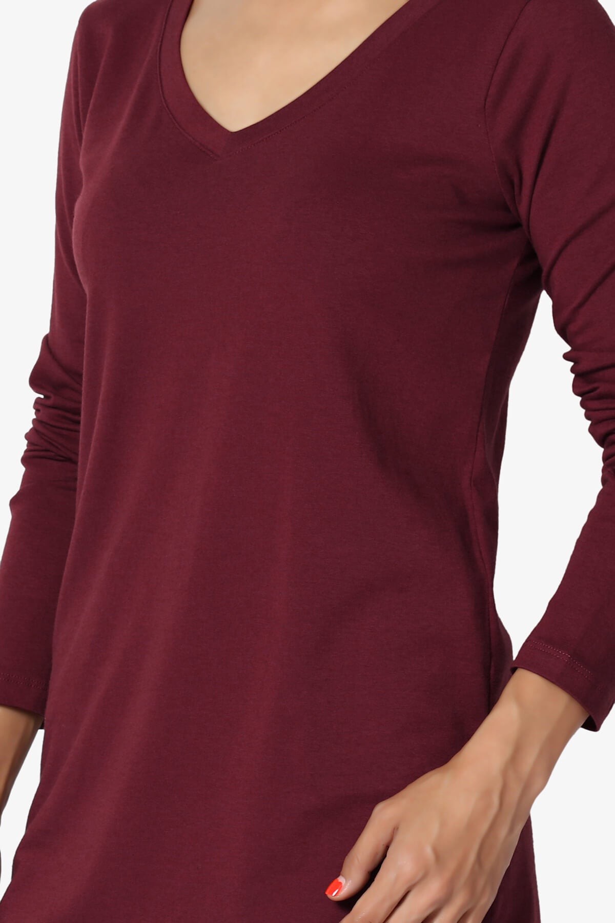 Lasso Cotton V-Neck Long Sleeve Tee DARK BURGUNDY_5