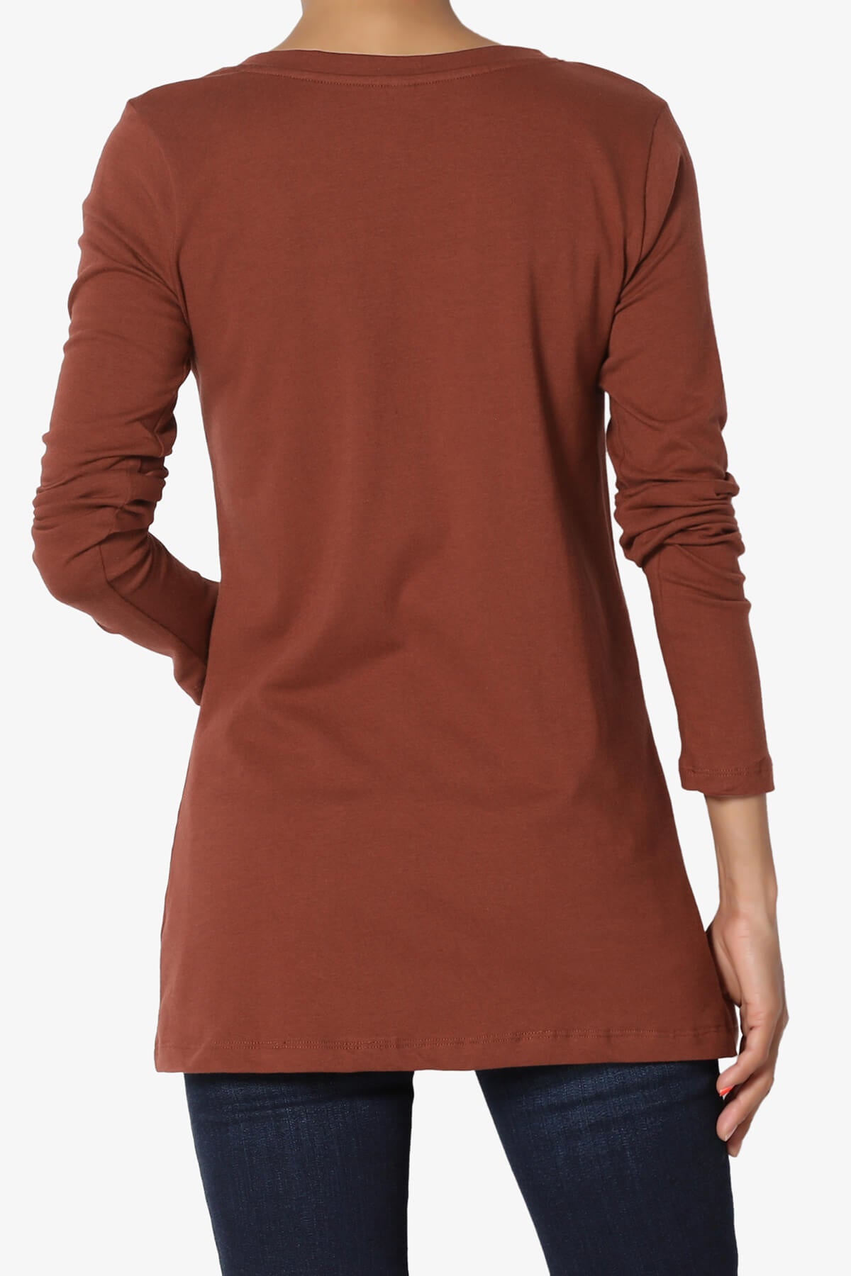 Lasso Cotton V-Neck Long Sleeve Tee DARK RUST_2