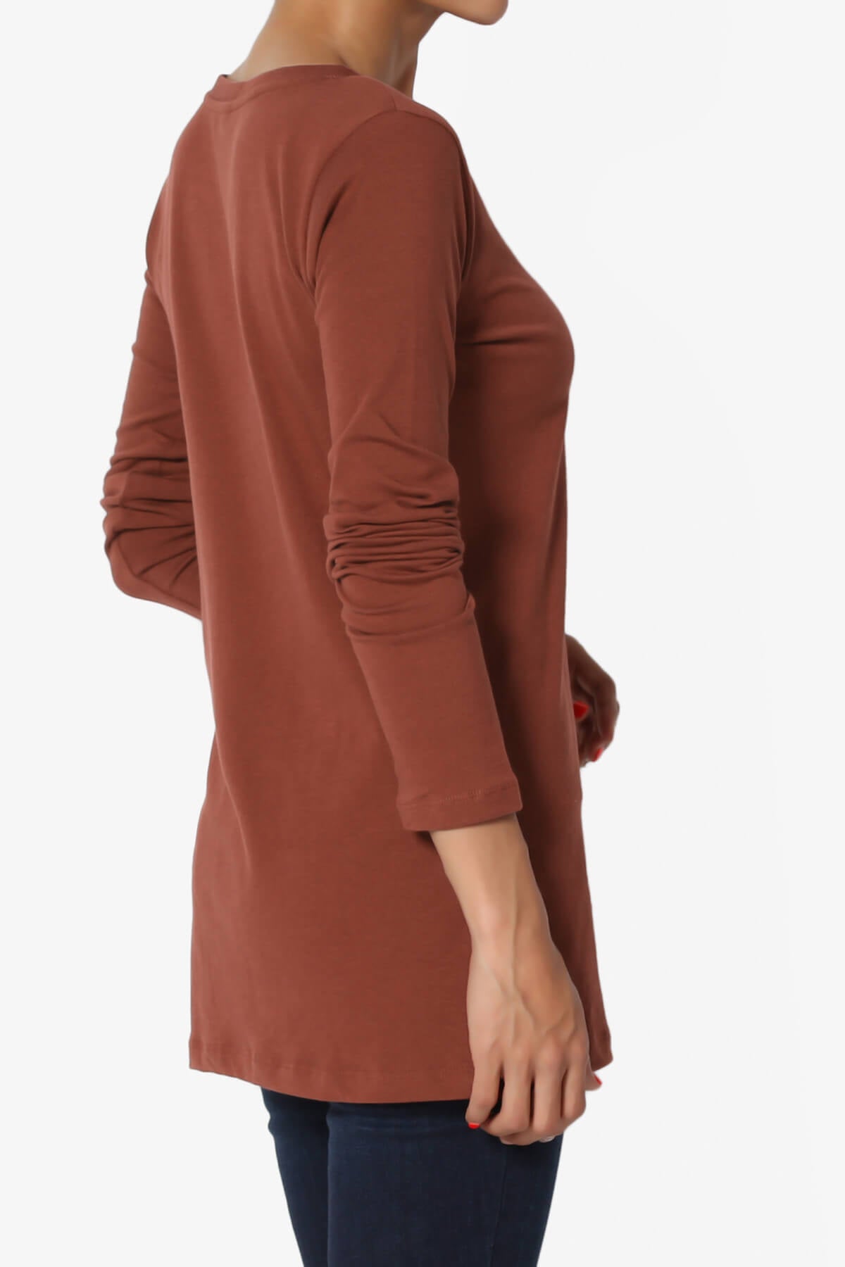 Lasso Cotton V-Neck Long Sleeve Tee DARK RUST_4