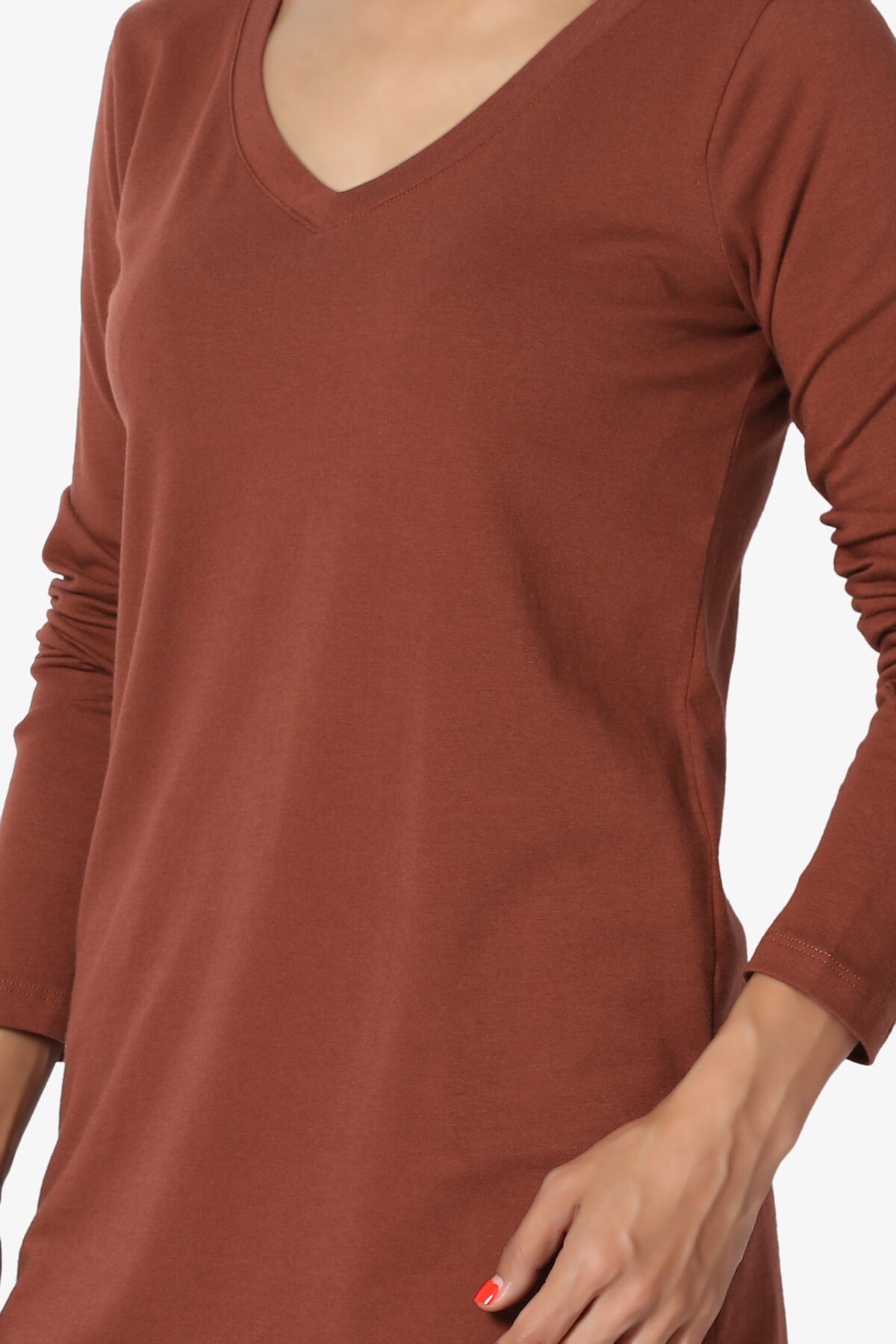 Lasso Cotton V-Neck Long Sleeve Tee DARK RUST_5