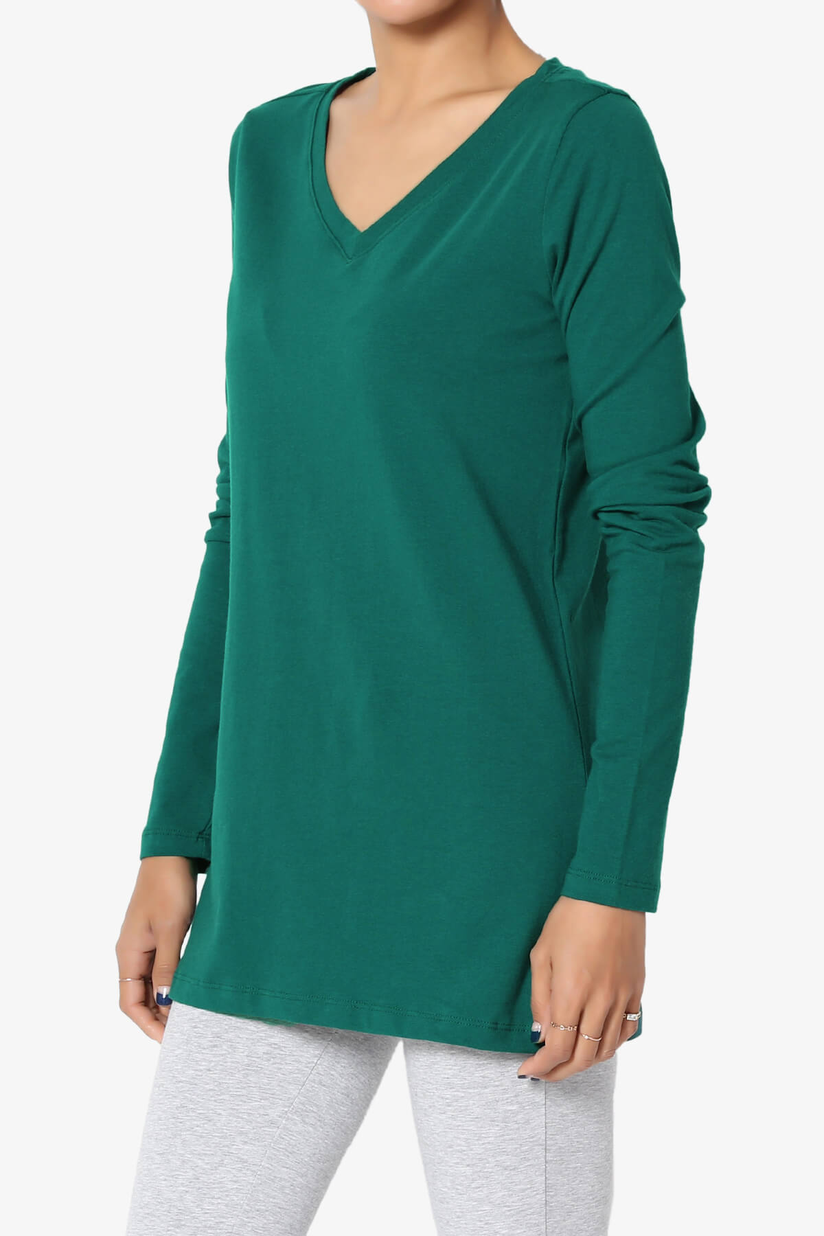 Lasso Cotton V-Neck Long Sleeve Tee DEEP GREEN_3